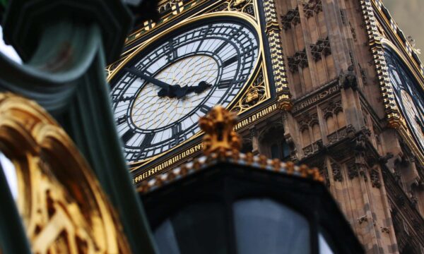 Moody clock tower close-up